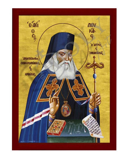 Saint Luke icon, Handmade Greek Orthodox icon St Lucas of Crimea, Byzantine art wall hanging on wood plaque icon, religious decor (smooth) - TheHolyArt