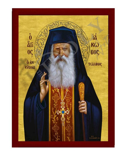 Saint Iakovos Tsalikis icon, Handmade Greek Orthodox icon of St Iakovos of Euboia, Byzantine art wall hanging wood plaque gift - TheHolyArt