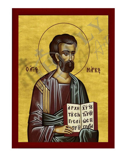 Saint Mark the Apostle icon, Handmade Greek Orthodox icon of Apostle Evangelist Mark, Byzantine art wall hanging of St Mark on wood plaque (smooth) - TheHolyArt