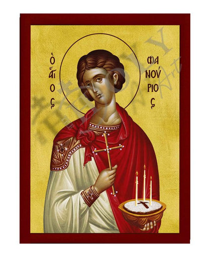 Saint Phanourios icon, Handmade Greek Orthodox icon St Fanourios, Byzantine art wall hanging wood plaque icon, religious gift (smooth) - TheHolyArt