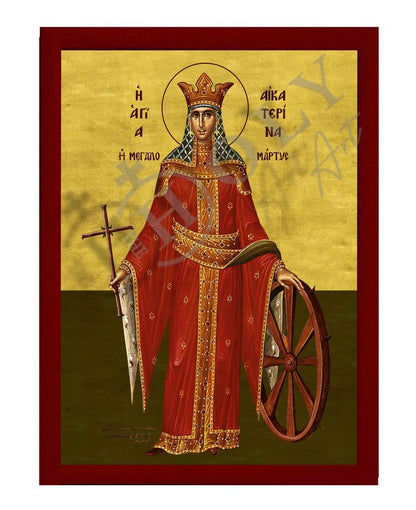 Saint Catherine icon, Handmade Greek Orthodox icon of St Katherine, Byzantine art wall hanging icon plaque, religious gift (fb) - TheHolyArt