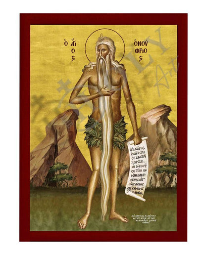 Saint Onuphrius icon, Handmade Greek Orthodox icon of St Onuphrios of Egypt, Byzantine art wall hanging wood plaque, religious gift (smoth) - TheHolyArt