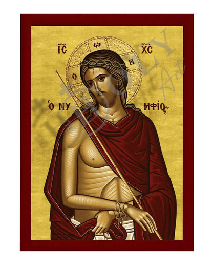 Jesus Christ icon Nymphios, Handmade Greek Orthodox icon of our Lord, Byzantine art wall hanging on wood plaque, religious icon home decor (smooth) - TheHolyArt