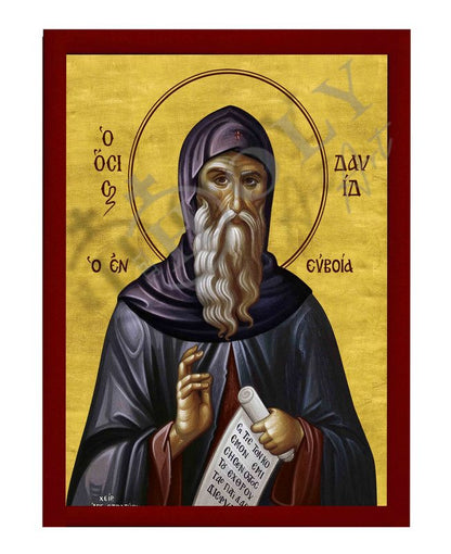 Saint David icon, Handmade Greek Orthodox icon St David of Euboea, Byzantine art wall hanging on wood plaque icon, religious decor (smooth) - TheHolyArt