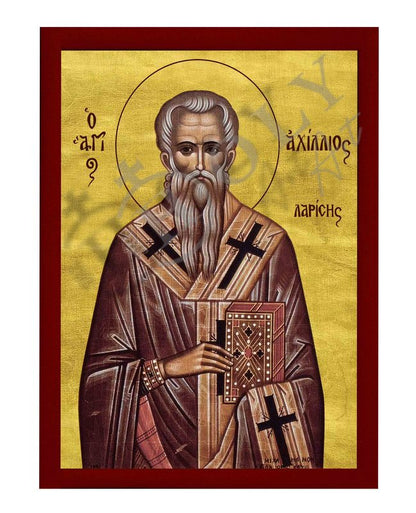 Saint Achilleios icon, Handmade Greek Orthodox icon of St Achillius of Larisa, Byzantine art wall hanging wood plaque, religious gift - TheHolyArt