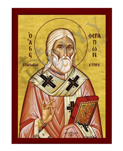 Saint Therapon icon, Handmade Greek Orthodox icon St Therapon of Cyprus, Byzantine art wall hanging on wood plaque icon, religious decor (smooth) - TheHolyArt