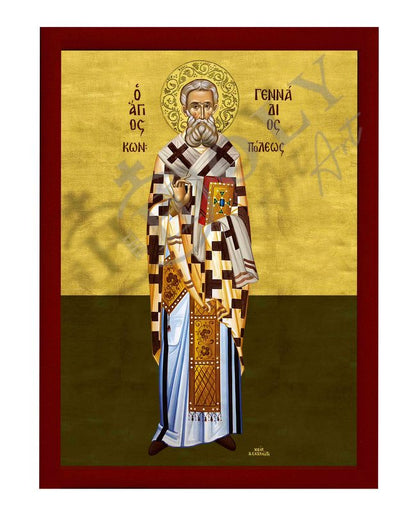 Saint Gennadius icon, Handmade Greek Orthodox Icon of St Gennadius of Constantinopole, Byzantine art wall hanging plaque - TheHolyArt