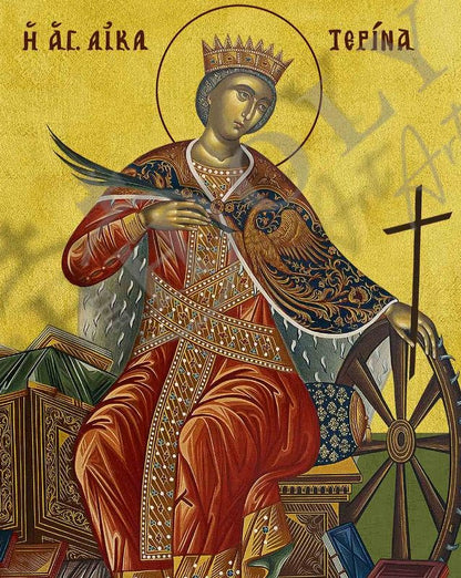 Saint Catherine icon, Handmade Greek Orthodox icon of St Katherine, Byzantine art wall hanging icon plaque, religious gift (smooth) - TheHolyArt
