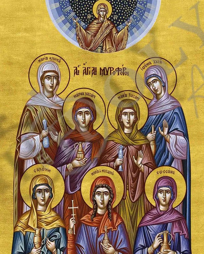 The Holy Myrrh-Bearing Women icon, Handmade Greek Orthodox icon, Byzantine art wall hanging on wood plaque - TheHolyArt