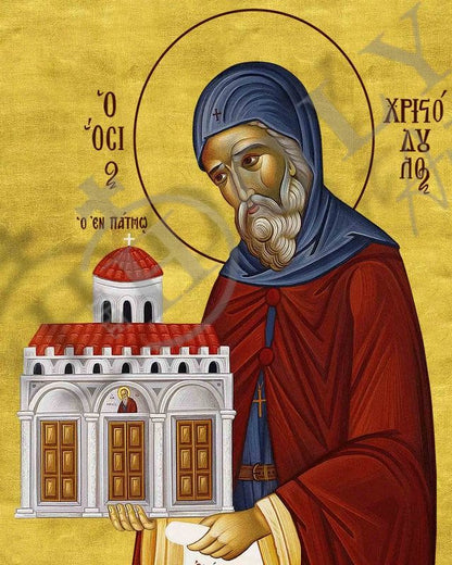 Saint Christodoulos icon, Handmade Greek Orthodox icon of St Christodoulos of Patmos, Byzantine art wall hanging icon wood plaque - TheHolyArt