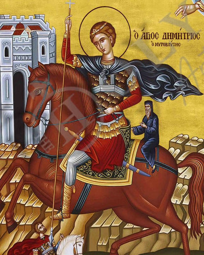 Saint Demetrius icon, Handmade Greek Orthodox icon of St Demetrios, Byzantine art wall hanging icon on wood plaque, religious decor (smooth) - TheHolyArt