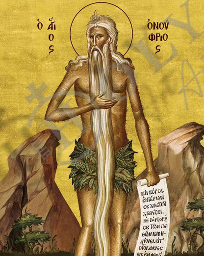 Saint Onuphrius icon, Handmade Greek Orthodox icon of St Onuphrios of Egypt, Byzantine art wall hanging wood plaque, religious gift (smoth) - TheHolyArt