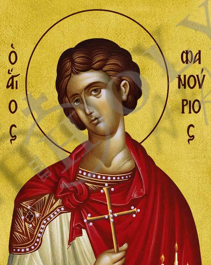 Saint Phanourios icon, Handmade Greek Orthodox icon St Fanourios, Byzantine art wall hanging wood plaque icon, religious gift (smooth) - TheHolyArt