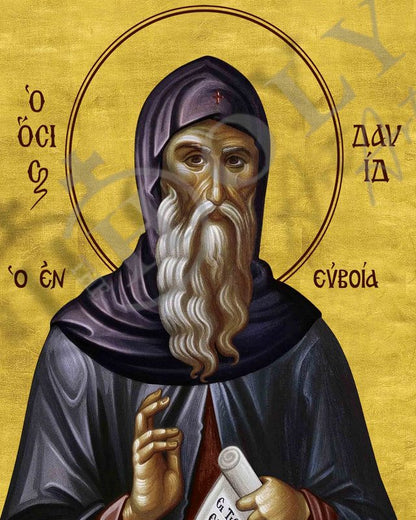 Saint David icon, Handmade Greek Orthodox icon St David of Euboea, Byzantine art wall hanging on wood plaque icon, religious decor (smooth) - TheHolyArt