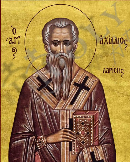 Saint Achilleios icon, Handmade Greek Orthodox icon of St Achillius of Larisa, Byzantine art wall hanging wood plaque, religious gift - TheHolyArt