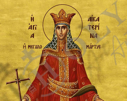 Saint Catherine icon, Handmade Greek Orthodox icon of St Katherine, Byzantine art wall hanging icon plaque, religious gift (fb) - TheHolyArt