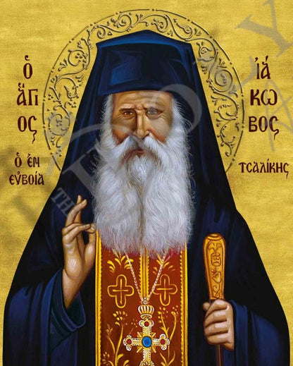 Saint Iakovos Tsalikis icon, Handmade Greek Orthodox icon of St Iakovos of Euboia, Byzantine art wall hanging wood plaque gift - TheHolyArt