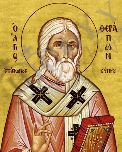 Saint Therapon icon, Handmade Greek Orthodox icon St Therapon of Cyprus, Byzantine art wall hanging on wood plaque icon, religious decor (smooth) - TheHolyArt