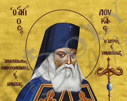 Saint Luke icon, Handmade Greek Orthodox icon St Lucas of Crimea, Byzantine art wall hanging on wood plaque icon, religious decor (smooth) - TheHolyArt