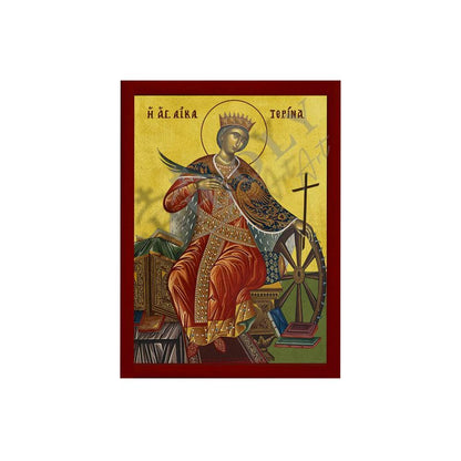 Saint Catherine icon, Handmade Greek Orthodox icon of St Katherine, Byzantine art wall hanging icon plaque, religious gift (smooth) - TheHolyArt