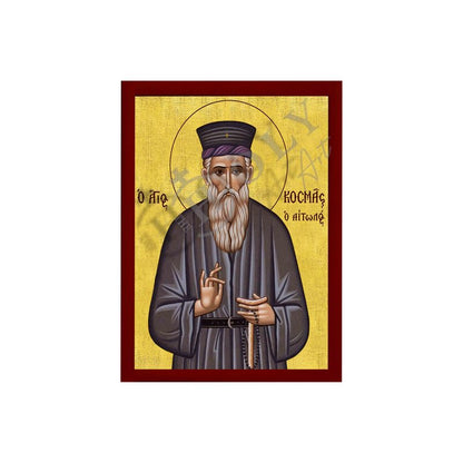 Saint Cosmas icon, Handmade Greek Orthodox icon St Cosmas of Aetolia, Byzantine art wall hanging on wood plaque icon, religious decor (smooth) - TheHolyArt