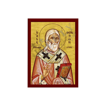 Saint Therapon icon, Handmade Greek Orthodox icon St Therapon of Cyprus, Byzantine art wall hanging on wood plaque icon, religious decor (smooth) - TheHolyArt