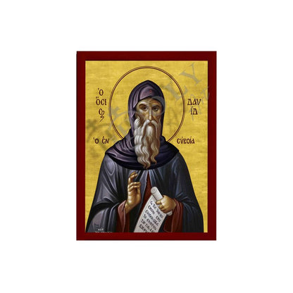 Saint David icon, Handmade Greek Orthodox icon St David of Euboea, Byzantine art wall hanging on wood plaque icon, religious decor (smooth) - TheHolyArt