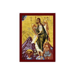 Saint John icon, Handmade Greek Orthodox icon of St John Baptist, Byzantine art wall hanging of the Forerunner wood plaque, religious decor (smooth) - TheHolyArt