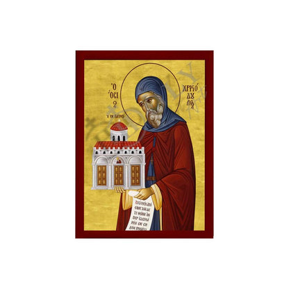 Saint Christodoulos icon, Handmade Greek Orthodox icon of St Christodoulos of Patmos, Byzantine art wall hanging icon wood plaque - TheHolyArt