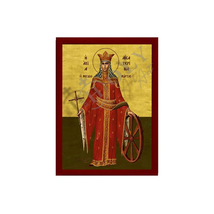 Saint Catherine icon, Handmade Greek Orthodox icon of St Katherine, Byzantine art wall hanging icon plaque, religious gift (fb) - TheHolyArt