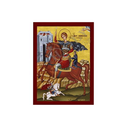 Saint Demetrius icon, Handmade Greek Orthodox icon of St Demetrios, Byzantine art wall hanging icon on wood plaque, religious decor (smooth) - TheHolyArt