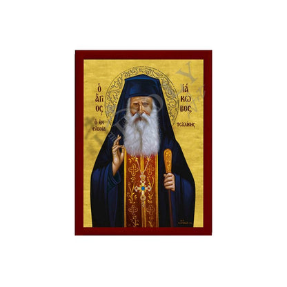 Saint Iakovos Tsalikis icon, Handmade Greek Orthodox icon of St Iakovos of Euboia, Byzantine art wall hanging wood plaque gift - TheHolyArt