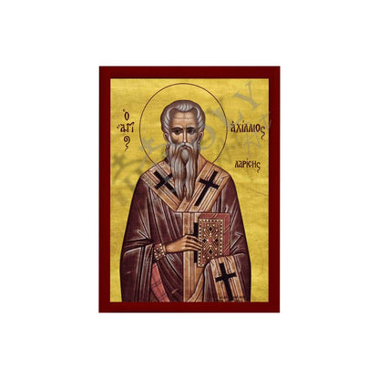 Saint Achilleios icon, Handmade Greek Orthodox icon of St Achillius of Larisa, Byzantine art wall hanging wood plaque, religious gift - TheHolyArt