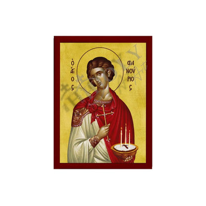 Saint Phanourios icon, Handmade Greek Orthodox icon St Fanourios, Byzantine art wall hanging wood plaque icon, religious gift (smooth) - TheHolyArt