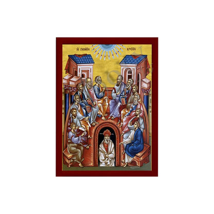 The Pentecost icon, Handmade Greek Orthodox icon of Holy Spirit descending to the Apostles Byzantine art wall hanging religious gift (smooth) - TheHolyArt