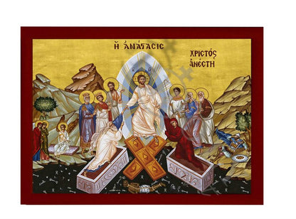 Resurrection Jesus Christ icon, Handmade Greek Orthodox icon, Byzantine art wall hanging of our Lord rising from the dead, religious decor (v4) - TheHolyArt