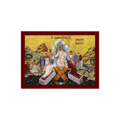 Resurrection Jesus Christ icon, Handmade Greek Orthodox icon, Byzantine art wall hanging of our Lord rising from the dead, religious decor (v4) - TheHolyArt