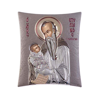 Saint Stylianos, Elegant Handmade Silver 925 Greek Orthodox icon of Saint Stylianos, Byzantine art wall hanging on wood plaque icon, religious con home decor - TheHolyArt