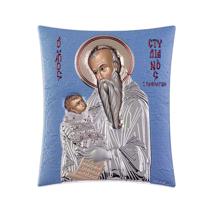 Saint Stylianos, Elegant Handmade Silver 925 Greek Orthodox icon of Saint Stylianos, Byzantine art wall hanging on wood plaque icon, religious con home decor - TheHolyArt