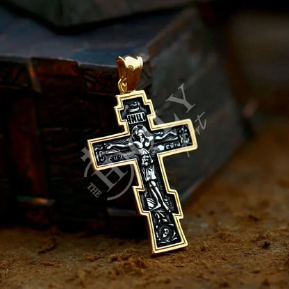 Jesus Cross Men's Stainless Steel Crucifix Eastern Orthodox Pendant Chain Necklace Jewelry BP8-515 - TheHolyArt