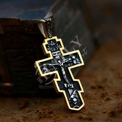 Jesus Cross Men's Stainless Steel Crucifix Eastern Orthodox Pendant Chain Necklace Jewelry BP8-515 - TheHolyArt