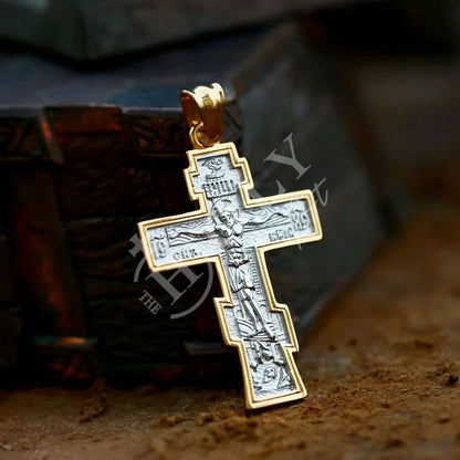 Jesus Cross Men's Stainless Steel Crucifix Eastern Orthodox Pendant Chain Necklace Jewelry BP8-515 - TheHolyArt
