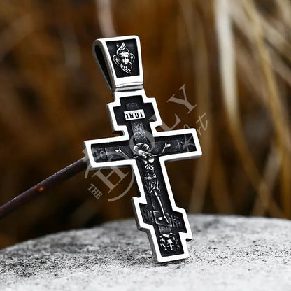 Jesus Cross Men's Stainless Steel Crucifix Eastern Orthodox Pendant Chain Necklace Jewelry BP8-515 - TheHolyArt