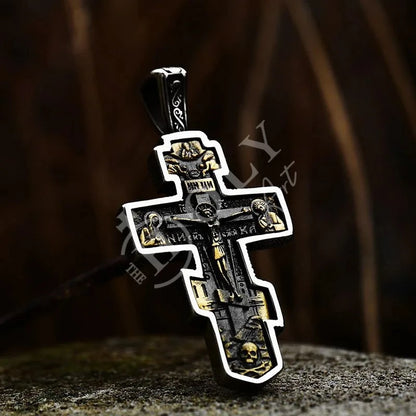 Jesus Cross Men's Stainless Steel Crucifix Eastern Orthodox Pendant Chain Necklace Jewelry BP8-515 - TheHolyArt