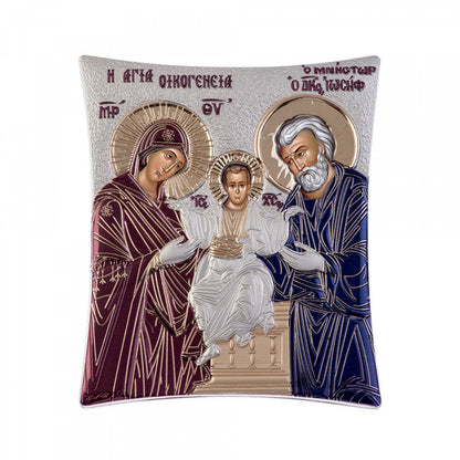 (DRAFT)The Holy Family, New Elegant Handmade Silver 925 Greek Orthodox icon, Byzantine art wall hanging on wood plaque icon, religious icon home decor TheHolyArt