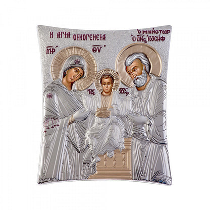The Holy Family, New Elegant Handmade Silver 925 Greek Orthodox icon, Byzantine art wall hanging on wood plaque icon, religious icon home decor - TheHolyArt