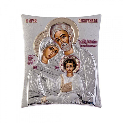 The Holy Family, Elegant Handmade Silver 925 Greek Orthodox icon, Byzantine art wall hanging on wood plaque icon, religious icon home decor - TheHolyArt