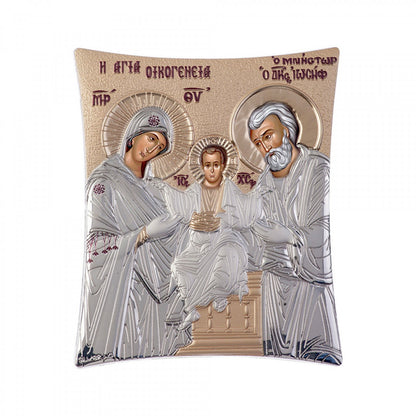 The Holy Family, New Elegant Handmade Silver 925 Greek Orthodox icon, Byzantine art wall hanging on wood plaque icon, religious icon home decor - TheHolyArt