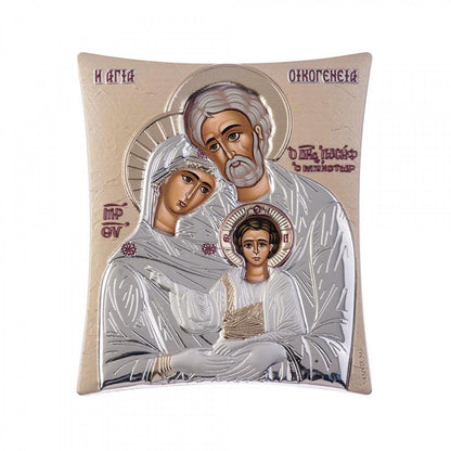 The Holy Family, Elegant Handmade Silver 925 Greek Orthodox icon, Byzantine art wall hanging on wood plaque icon, religious icon home decor - TheHolyArt