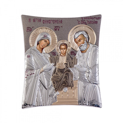 The Holy Family, New Elegant Handmade Silver 925 Greek Orthodox icon, Byzantine art wall hanging on wood plaque icon, religious icon home decor - TheHolyArt